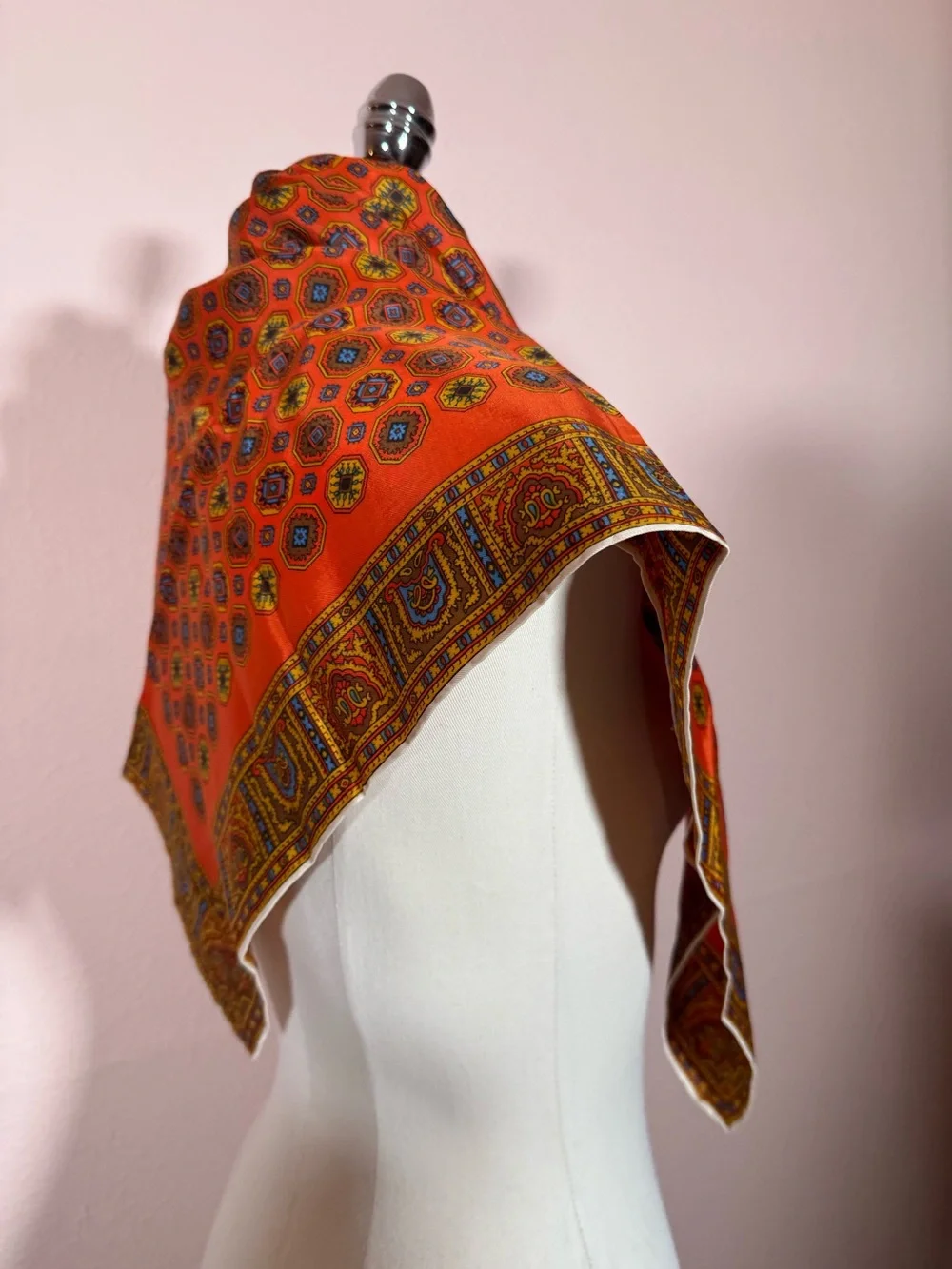 Vintage Art deco burnt orange blue geometric modernist square scarf